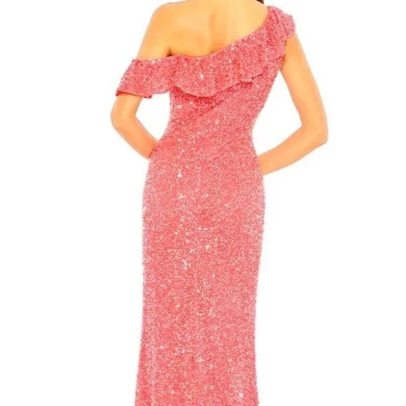 Mac Duggal Watermelon Pink One-Shoulder Sequin Trumpet Gown